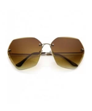 Oversize Rimless Beveled Gradient Lens Geometric Sunglasses 70mm - Gold / Amber - CE18644C048 $6.33 Oversized