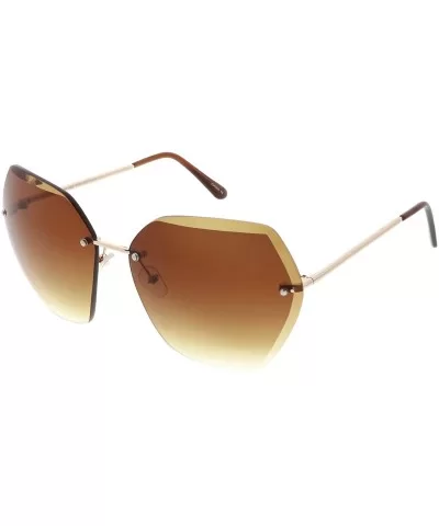 Oversize Rimless Beveled Gradient Lens Geometric Sunglasses 70mm - Gold / Amber - CE18644C048 $6.33 Oversized