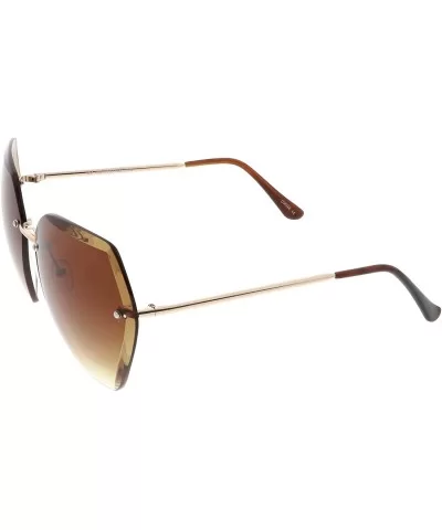 Oversize Rimless Beveled Gradient Lens Geometric Sunglasses 70mm - Gold / Amber - CE18644C048 $6.33 Oversized