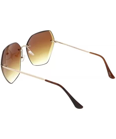 Oversize Rimless Beveled Gradient Lens Geometric Sunglasses 70mm - Gold / Amber - CE18644C048 $6.33 Oversized