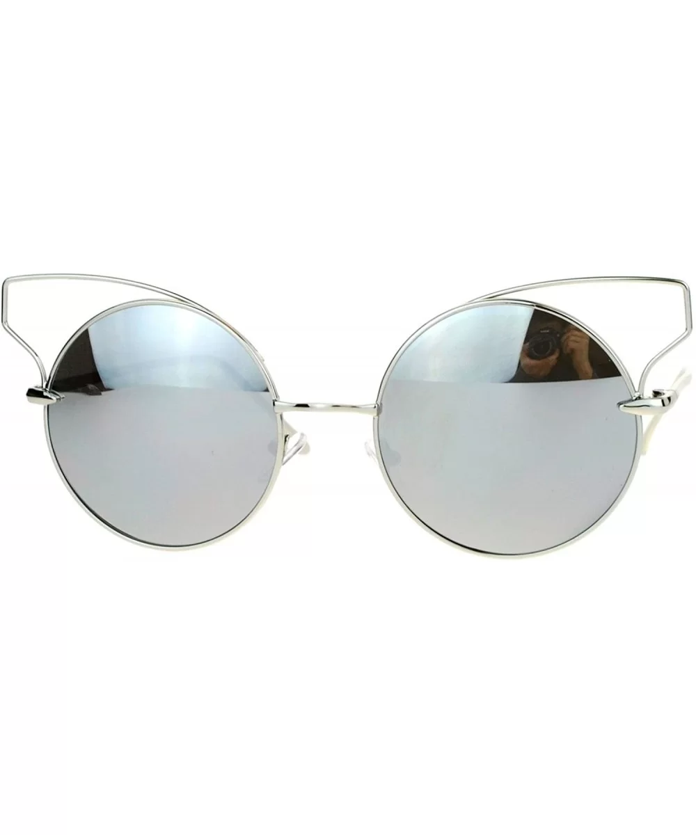 High Fashion Womens Sunglasses Round Cateye Wire Metal Mirror Lens - Silver (Silver Mirror) - CU188AQM30U $6.29 Round