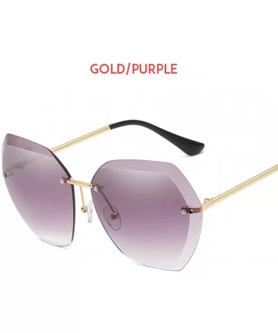 Rimless Diamond Cutting Lens Sunglasses For Women Rhinestone 100% UV Protection - Gold-purple - CV18TSGC3O0 $14.79 Rimless