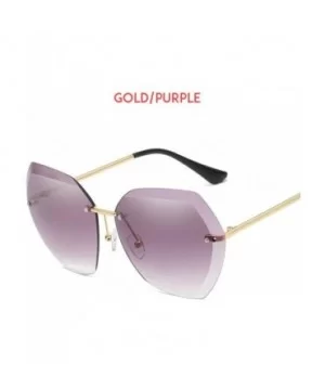 Rimless Diamond Cutting Lens Sunglasses For Women Rhinestone 100% UV Protection - Gold-purple - CV18TSGC3O0 $14.79 Rimless