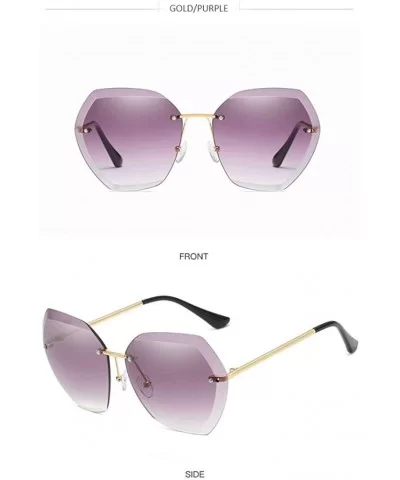 Rimless Diamond Cutting Lens Sunglasses For Women Rhinestone 100% UV Protection - Gold-purple - CV18TSGC3O0 $14.79 Rimless