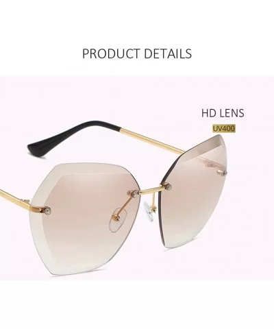 Rimless Diamond Cutting Lens Sunglasses For Women Rhinestone 100% UV Protection - Gold-purple - CV18TSGC3O0 $14.79 Rimless