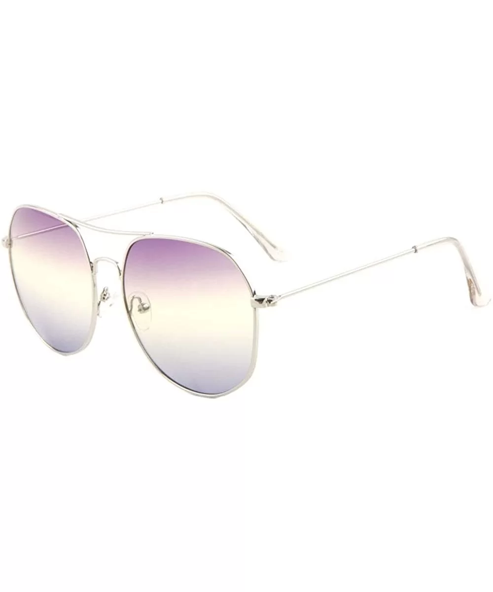 Triple Oceanic Color Thin Rim Modern Round Aviator Sunglasses - Purple Blue - C7190ESXUNR $13.64 Aviator