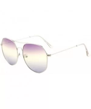 Triple Oceanic Color Thin Rim Modern Round Aviator Sunglasses - Purple Blue - C7190ESXUNR $13.64 Aviator