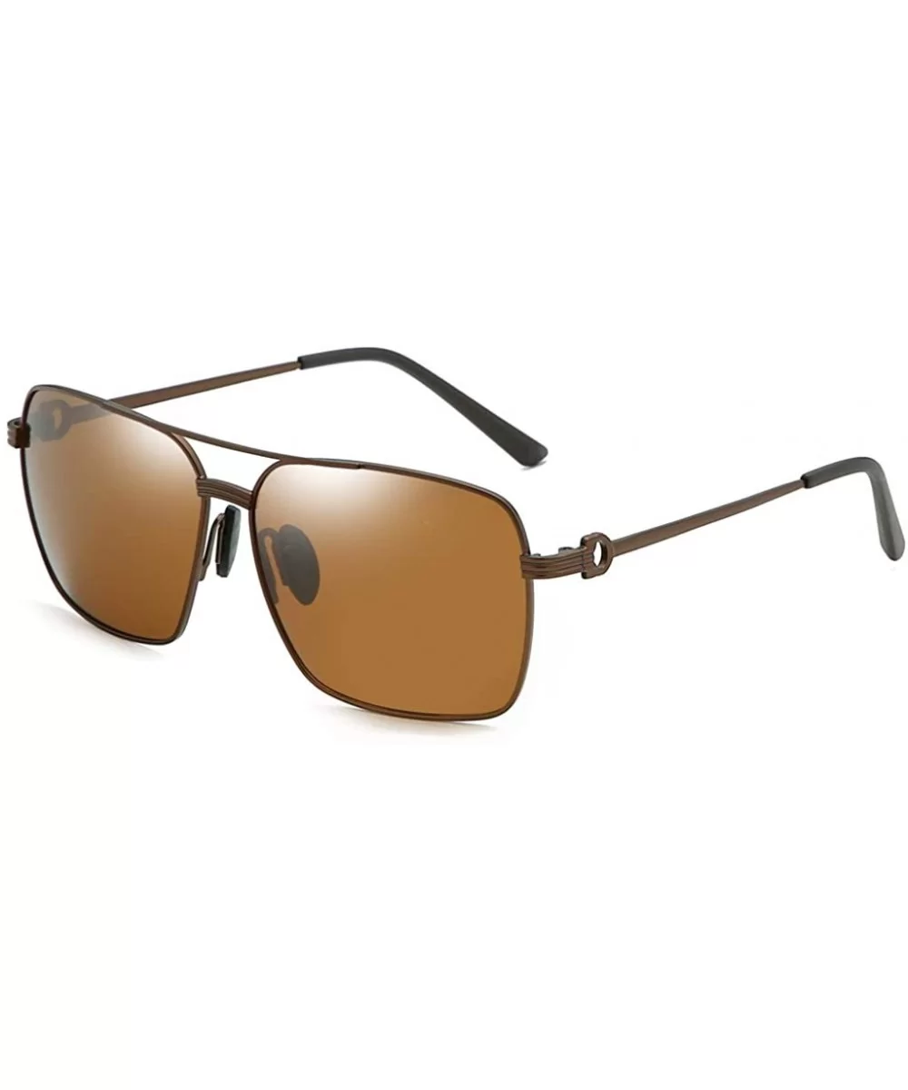 Square Sunglasses Men Polarized UV400 Metal Frame Male Sun Glasses Driving Accessories - Brown - CJ18A9NTGSW $9.04 Square