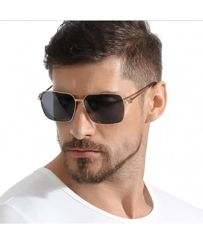 Square Sunglasses Men Polarized UV400 Metal Frame Male Sun Glasses Driving Accessories - Brown - CJ18A9NTGSW $9.04 Square