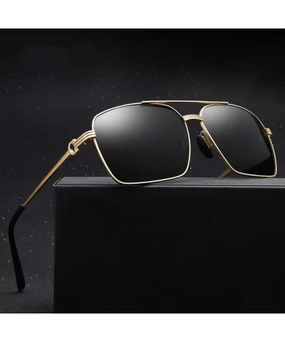 Square Sunglasses Men Polarized UV400 Metal Frame Male Sun Glasses Driving Accessories - Brown - CJ18A9NTGSW $9.04 Square