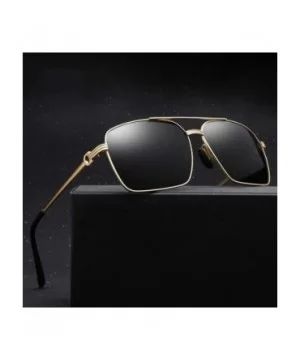 Square Sunglasses Men Polarized UV400 Metal Frame Male Sun Glasses Driving Accessories - Brown - CJ18A9NTGSW $9.04 Square