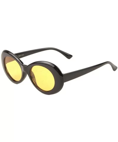 Retro Thick Plastic Frame Round Oval Crystal Color Sunglasses - Yellow Black - CS18KQ7SADI $11.59 Oval