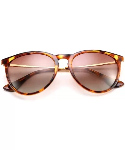 Polarized Sunglasses Women Men Vintage Round Classic Mirrored Sun Glasses B2571 - Leopard Brown - CG1947MKYEL $10.48 Round