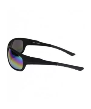 Mens Classic Rectangular Warp Around Sport Plastic Sunglasses - Matte Black Grey Oil Slick Mirror - CV18R8NC5CM $6.82 Rectang...