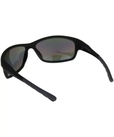 Mens Classic Rectangular Warp Around Sport Plastic Sunglasses - Matte Black Grey Oil Slick Mirror - CV18R8NC5CM $6.82 Rectang...