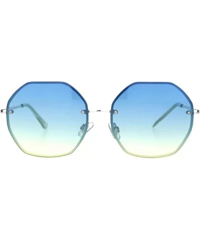 Womens 90s Rimless Octagon Designer Metal Rim Sunglasses - Silver Blue Yellow - CK18OEK93SX $9.72 Rimless