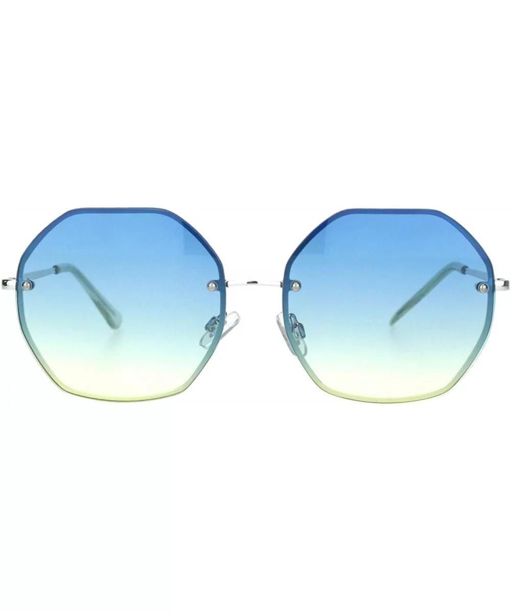 Womens 90s Rimless Octagon Designer Metal Rim Sunglasses - Silver Blue Yellow - CK18OEK93SX $9.72 Rimless