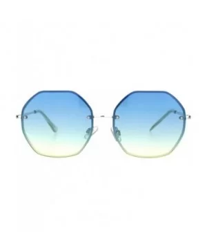 Womens 90s Rimless Octagon Designer Metal Rim Sunglasses - Silver Blue Yellow - CK18OEK93SX $9.72 Rimless