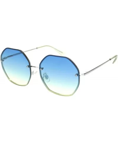 Womens 90s Rimless Octagon Designer Metal Rim Sunglasses - Silver Blue Yellow - CK18OEK93SX $9.72 Rimless