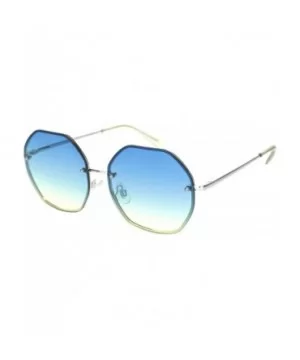 Womens 90s Rimless Octagon Designer Metal Rim Sunglasses - Silver Blue Yellow - CK18OEK93SX $9.72 Rimless