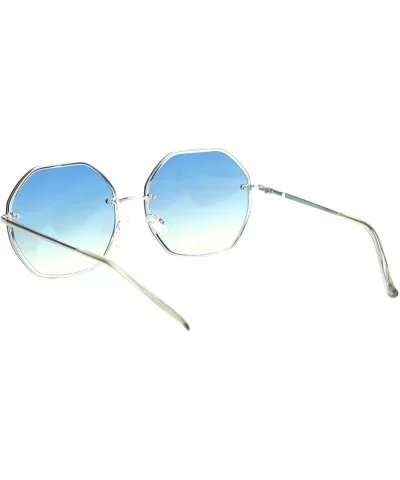 Womens 90s Rimless Octagon Designer Metal Rim Sunglasses - Silver Blue Yellow - CK18OEK93SX $9.72 Rimless