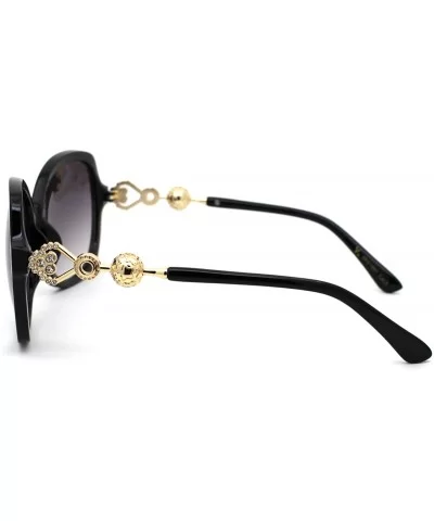 Womens Rhinestone Bling Jewelry Hinge Butterfly Sunglasses - Black Gold Smoke - CL18YK987N6 $9.20 Butterfly