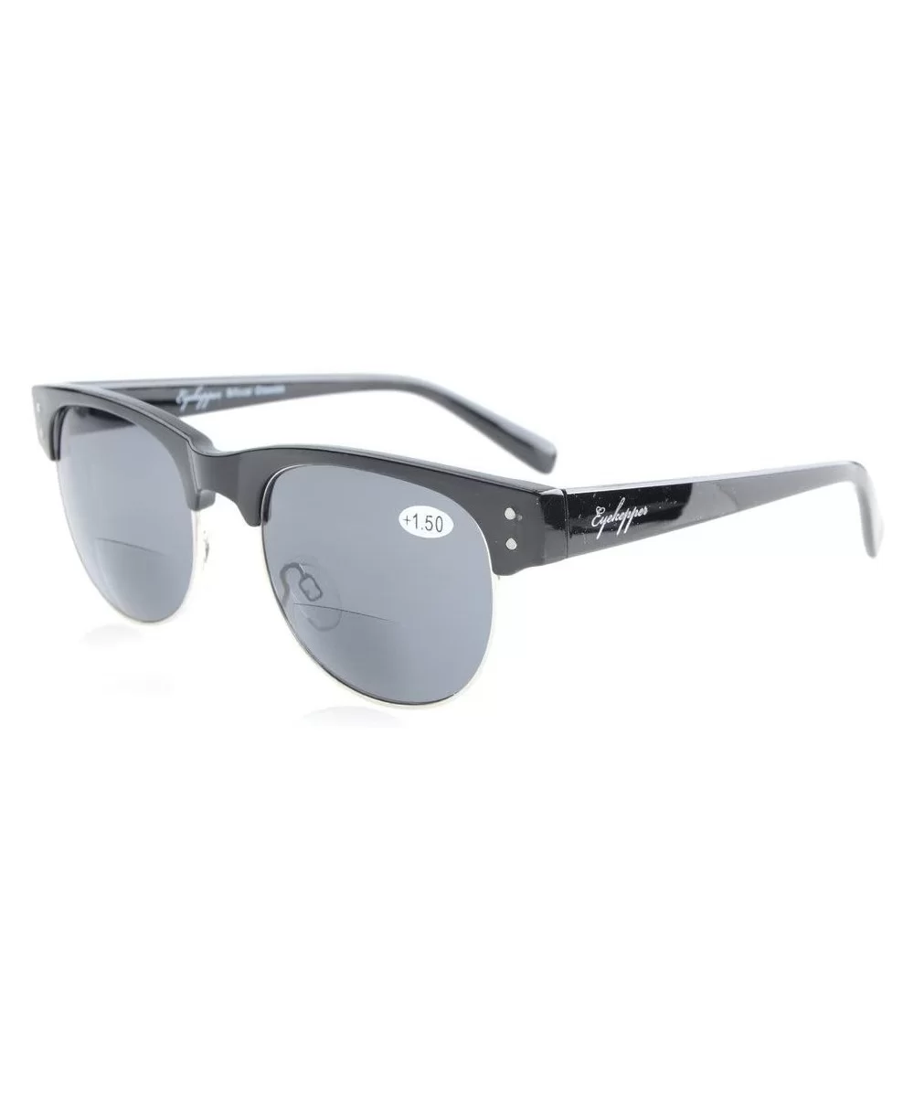 Retro Oval Round Half Semi-Rimless Bifocal Sunglassess Black +2.5 - S011 Black - CV12GPC54NV $9.73 Oval