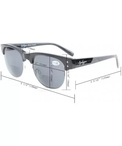 Retro Oval Round Half Semi-Rimless Bifocal Sunglassess Black +2.5 - S011 Black - CV12GPC54NV $9.73 Oval