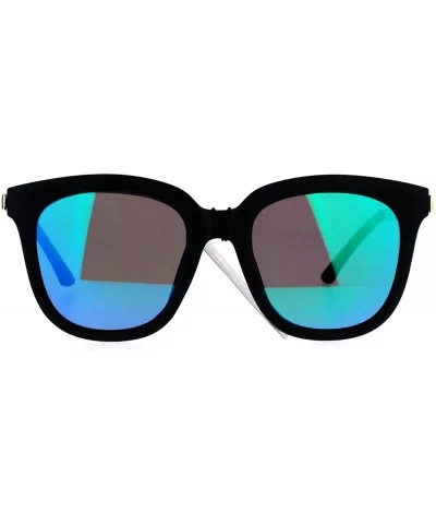 Flat Color Mirror Lens Metal Arm Rectangular Thick Horn Rim Sunglasses - Green Revo - CT12K07R3GX $7.23 Wayfarer