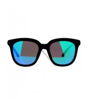 Flat Color Mirror Lens Metal Arm Rectangular Thick Horn Rim Sunglasses - Green Revo - CT12K07R3GX $7.23 Wayfarer