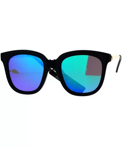 Flat Color Mirror Lens Metal Arm Rectangular Thick Horn Rim Sunglasses - Green Revo - CT12K07R3GX $7.23 Wayfarer