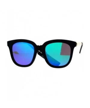 Flat Color Mirror Lens Metal Arm Rectangular Thick Horn Rim Sunglasses - Green Revo - CT12K07R3GX $7.23 Wayfarer