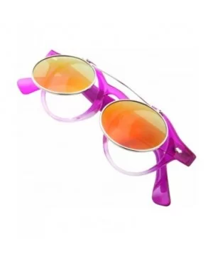 Flip Up Round Punk Sunglasses Steampunk Circle Retro - Transparent Hot Pink Frame - Fire Mirror Lens - C818E7ZNYZC $9.73 Round