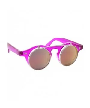 Flip Up Round Punk Sunglasses Steampunk Circle Retro - Transparent Hot Pink Frame - Fire Mirror Lens - C818E7ZNYZC $9.73 Round