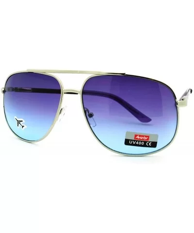 Color Lens Square Aviator Sunglasses Flat Top Silver Metal Frame - Silver - C311E4DO51L $6.67 Aviator