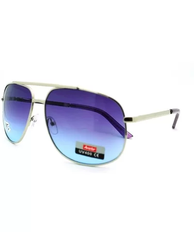 Color Lens Square Aviator Sunglasses Flat Top Silver Metal Frame - Silver - C311E4DO51L $6.67 Aviator