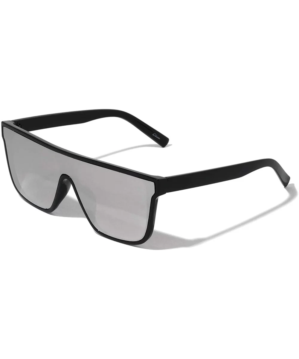 Flat Top Classic Square One Piece Shield Sunglasses - Grey - C0197LRH47G $13.53 Shield