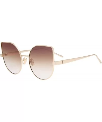 Cat Eye Mirrored Flat Lenses Light Metal Frame Women Sunglasses 5273 - Gold Frame Brown Lenses - C317Z743QS6 $11.29 Cat Eye