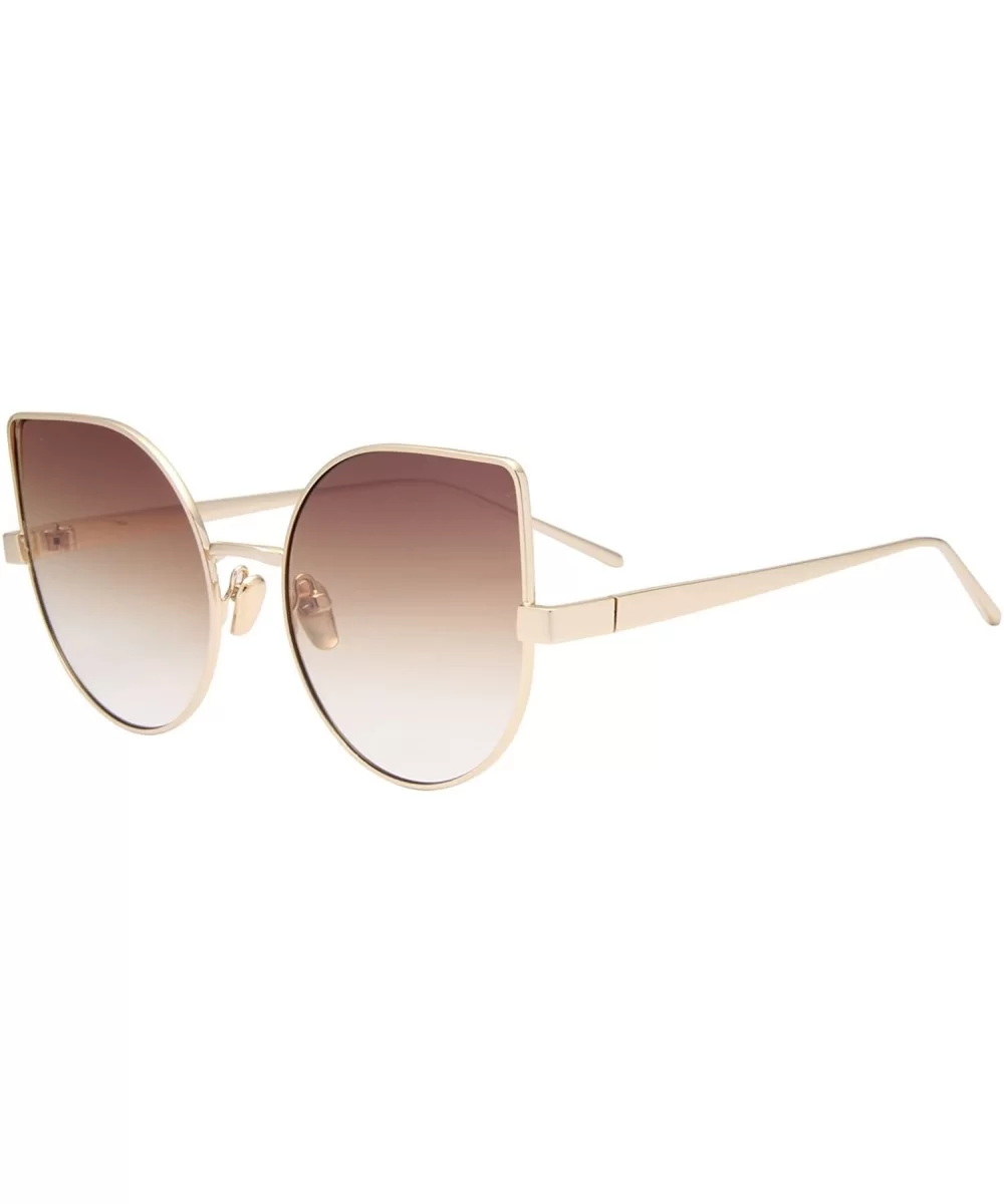 Cat Eye Mirrored Flat Lenses Light Metal Frame Women Sunglasses 5273 - Gold Frame Brown Lenses - C317Z743QS6 $11.29 Cat Eye