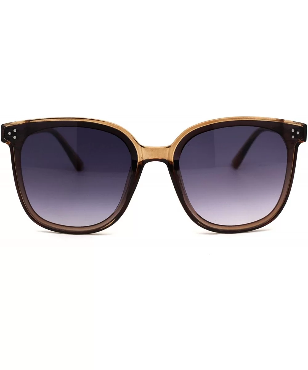 Womens Boyfriend Style Round Oversize Horn Rim Sunglasses - Brown Beige Smoke - CJ18ZCMTYD2 $5.65 Rectangular