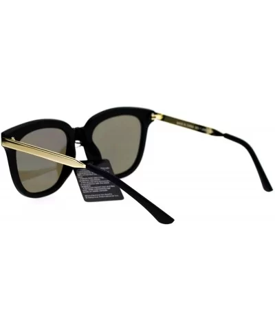 Flat Color Mirror Lens Metal Arm Rectangular Thick Horn Rim Sunglasses - Green Revo - CT12K07R3GX $7.23 Wayfarer