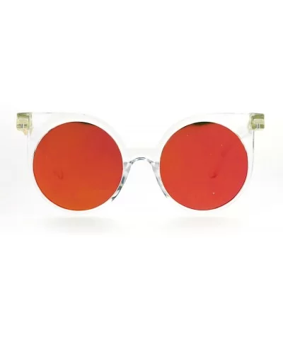 Womens Round Circle Cateye Sunglasses Super Flat Mirror Lens UV 400 - Clear (Orange Mirror) - CI188YMTDC6 $6.87 Round