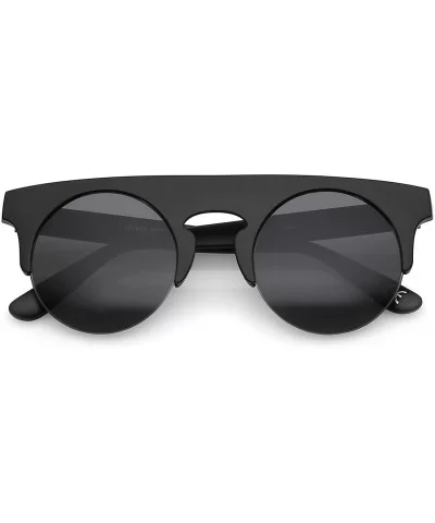 Modern Flat Top Horn Rimmed Round Flat Lens Semi Rimless Sunglasses 48mm - Matte Black / Smoke - CP17YHSXK4K $8.31 Round