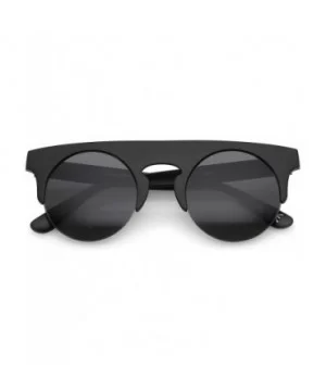 Modern Flat Top Horn Rimmed Round Flat Lens Semi Rimless Sunglasses 48mm - Matte Black / Smoke - CP17YHSXK4K $8.31 Round