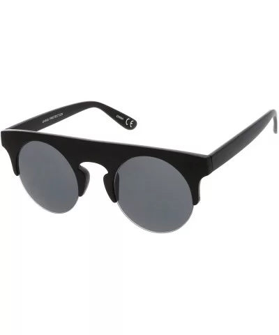 Modern Flat Top Horn Rimmed Round Flat Lens Semi Rimless Sunglasses 48mm - Matte Black / Smoke - CP17YHSXK4K $8.31 Round