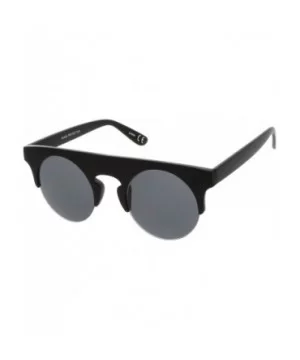 Modern Flat Top Horn Rimmed Round Flat Lens Semi Rimless Sunglasses 48mm - Matte Black / Smoke - CP17YHSXK4K $8.31 Round