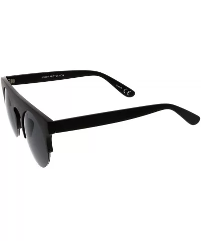 Modern Flat Top Horn Rimmed Round Flat Lens Semi Rimless Sunglasses 48mm - Matte Black / Smoke - CP17YHSXK4K $8.31 Round