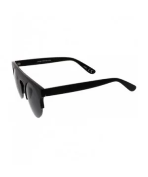 Modern Flat Top Horn Rimmed Round Flat Lens Semi Rimless Sunglasses 48mm - Matte Black / Smoke - CP17YHSXK4K $8.31 Round