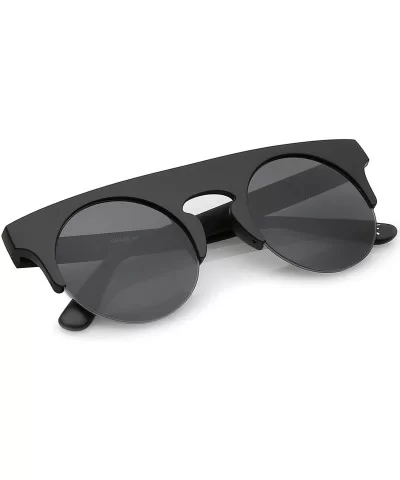 Modern Flat Top Horn Rimmed Round Flat Lens Semi Rimless Sunglasses 48mm - Matte Black / Smoke - CP17YHSXK4K $8.31 Round