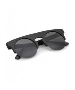 Modern Flat Top Horn Rimmed Round Flat Lens Semi Rimless Sunglasses 48mm - Matte Black / Smoke - CP17YHSXK4K $8.31 Round